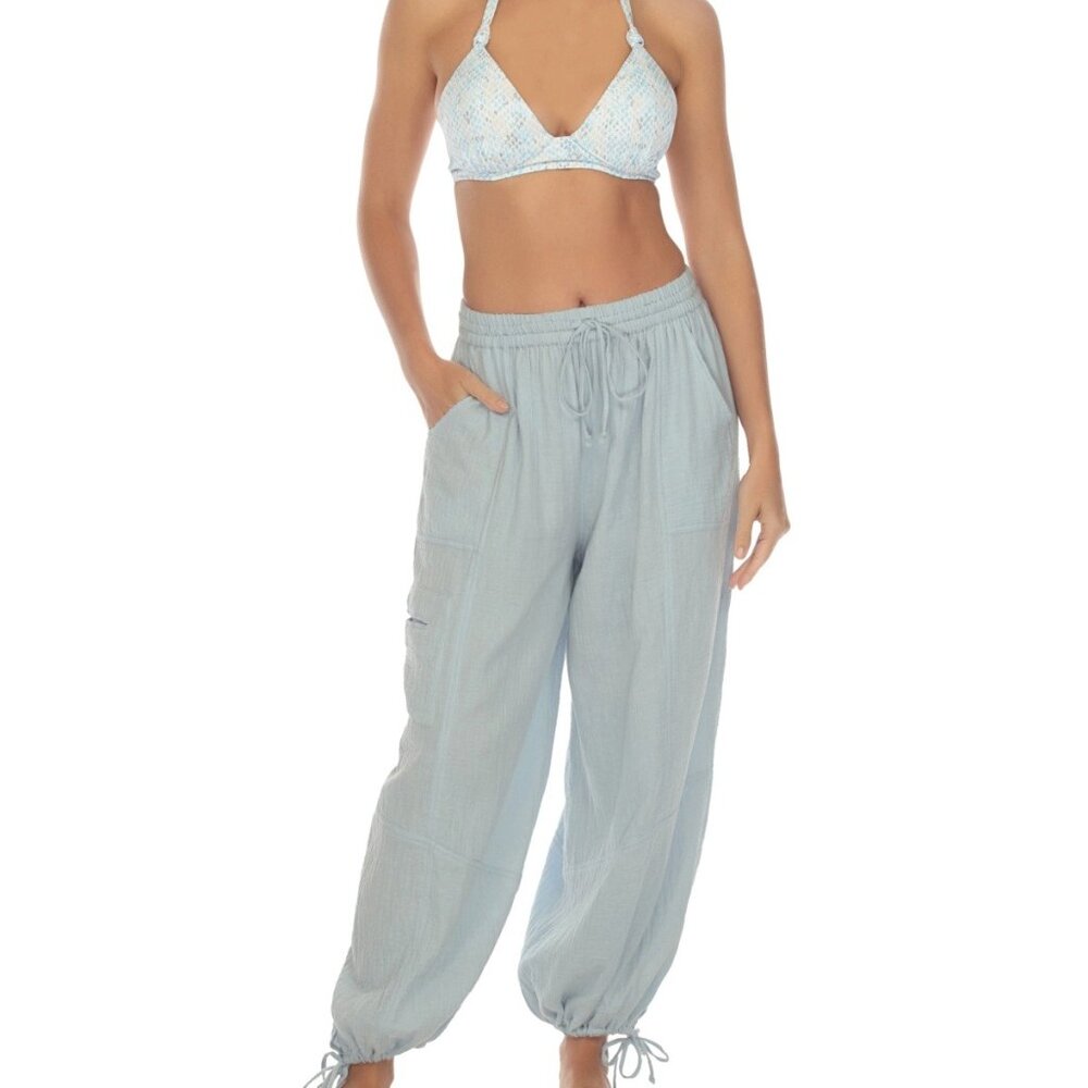 Raviya Women's Chambray Swim Cover-Up Cargo Pants Size M NWT